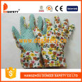 Gardening Gloves. Green Dots on Palm. Flower Design Back. Band Cuff (DGB106)